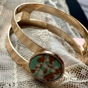 New Fabulous Gold Tone Faux Stone Cuff Bracelet Woman’s Jewelry Teal Brown Wht